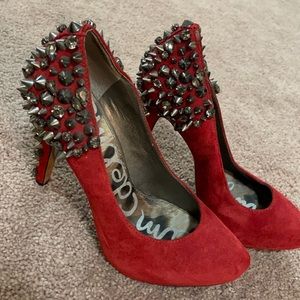 Red Suede Sam Edelman w/Rocker spikes&crystals
